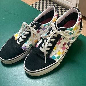 Women size 10 vans black and multicolored checkers